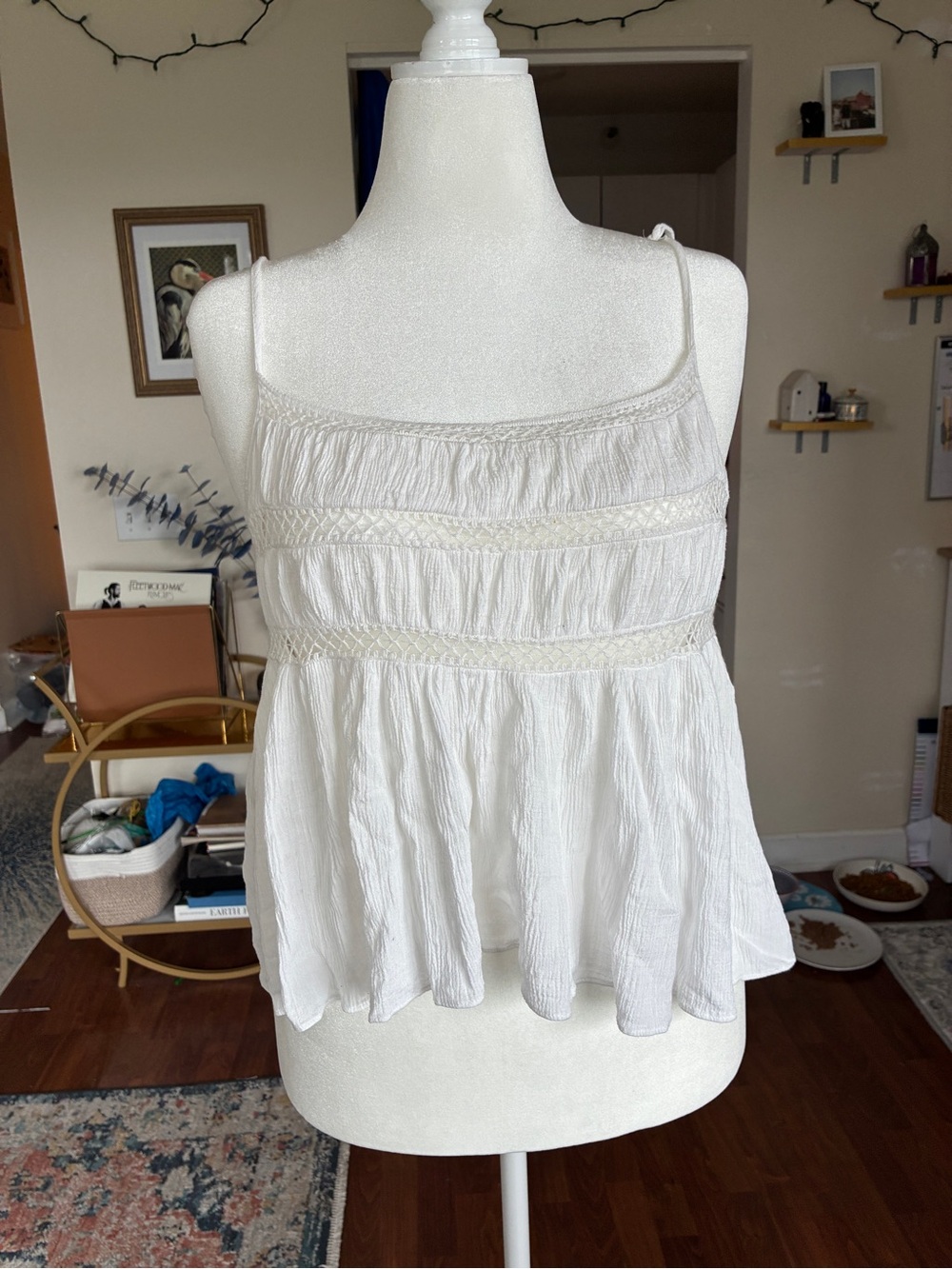 Madewell White Crinkled Spaghetti Strap Peplum Camisole